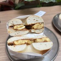 Bananas and homemade peanut butter   at Bagel's Dream in George Town