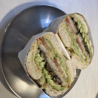 Meatless option from the menue, adjusted to be vegan. (Removed the egg, replaced the cheese with vegan cheese, increased the amount of veggies and additionally I added a hashbrown) at Bagel's Dream in George Town