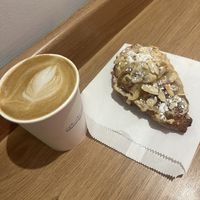 Almond croissant and chai   at Shotwave Coffee in North West London