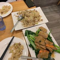 'Beef' and Chinese Broccoli and the 'beef' fried rice. All so delicious - and both of these options were gluten free. at The Original Buddha Bodai - Kosher Vegetarian Restaurant in New York City