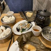 Lotus leaf, pork buns, and rice rolls w/ spinach   at The Original Buddha Bodai - Kosher Vegetarian Restaurant in New York City