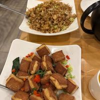fried rice and pork ribs at The Original Buddha Bodai - Kosher Vegetarian Restaurant in New York City