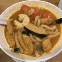 Laksa.. interesting cake made with sea weed did taste fishy  at The Original Buddha Bodai - Kosher Vegetarian Restaurant in New York City