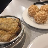 buddha bean curd rolls & sweet sticky rice sesame balls at The Original Buddha Bodai - Kosher Vegetarian Restaurant in New York City
