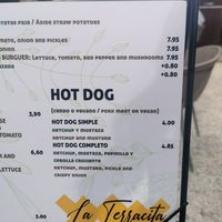 The menu at La Terracita in Malaga