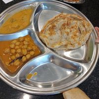 Chickpeas and roti at Arputha Vilas Veg Restaurant in Central Singapore