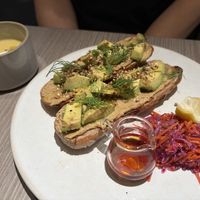 avocado toast and soup  at plant more in Tokyo