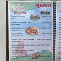 Menu  at Café Pho Ga in Ninh Binh
