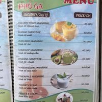 Menu  at Café Pho Ga in Ninh Binh