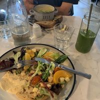 Garlic naan salad, green smoothie and cauliflower & potato soup   at Mad Cucumber in Bournemouth