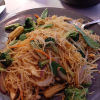 Curry-spiced noodle stir-fry (this unfortunately came with egg, which wasn't noted on the menu, so be sure to ask for them to exclude it if you're vegan) at The Corner in New York City