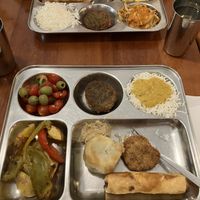 Rice, spring rolls, potatoes, tofu dumpling, soy patties… Both dishes for 421kc!  at Dhaba Beas - Na Porici in Prague