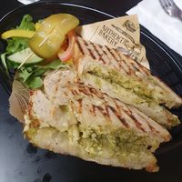 Cheese & pesto toastie at Moon Chi Crystal Shop in Eccles