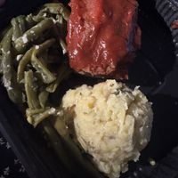 Impossible meatloaf with garlic green beans, herb and roasted garlic mashed potatoes with mushroom gravy   at Everything POP Shopping & Dining in Lake Buena Vista