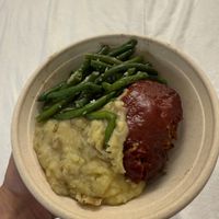 Impossible meatloaf with mashed potatoes and green beans at Everything POP Shopping & Dining in Lake Buena Vista