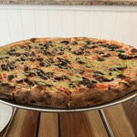 Vegan pizza with pesto   at Back Bench Pizza in Ventura