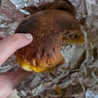 Vegan sausage, egg, and cheeze on brioche at Blackbird Doughnuts  in Watertown