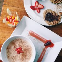 oatmeal with fruit and vegan waffles at Green Point in Cusco