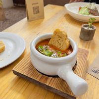 Cream of tomato soup  at Green Point in Cusco