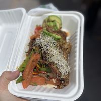 Flax potato omelette that I had to throw in a box so don’t let the presentation fool you!  at Green Point in Cusco