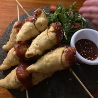 Samosas to share   at Green Point in Cusco