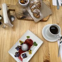Chocolate croissant and chocolate truffle   at Green Point in Cusco