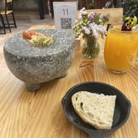 Appetizer: humus and bread (offer by them)  at Green Point in Cusco