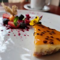 Passion fruit cheesecake at Green Point in Cusco