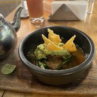 Vegan spicy lentil soup  at Green Point in Cusco