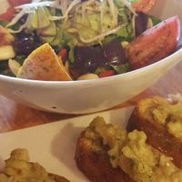 The most filling salad on earth (with toast) at Green Point in Cusco