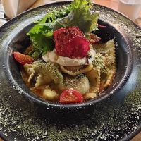 Ravioli de camote y hongos at Green Point in Cusco