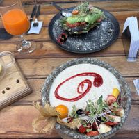 Avocado toast and quinoa porridge   at Green Point in Cusco