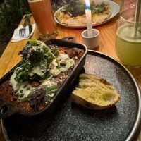 house lasagna and garden pizza   at Green Point in Cusco