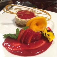 Creamy strawberry cheesecake at Green Point in Cusco