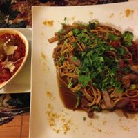 spaghetti with coconut sauce at Green Point in Cusco