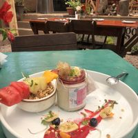 Cashew yoghurt with muesli and fruit. Outstanding! at Green Point in Cusco