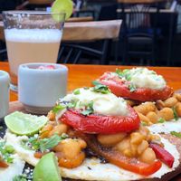 Definitely get the pisco sour!! The tacos are with beans and sautéed veggies, tomato and hummus, topped with vegan Parmesan. The tacos were good, but I liked my other choices more at Green Point in Cusco