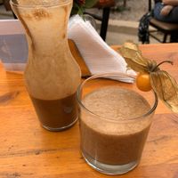 Banana choc maca smoothie at Green Point in Cusco