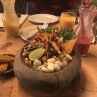 Ceviche hecho con hongos at Green Point in Cusco