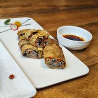 Mushroom and veggies in tofu skin at Jujubetree in Shanghai