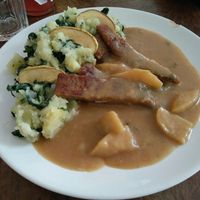 fake meat with apple sauce at Plevel in Prague