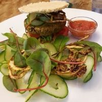 raw pumpkin burger  at Plevel in Prague