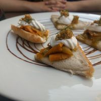 Starter: "smoked salmon" and "caviar" on a toast at Plevel in Prague