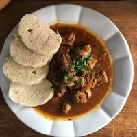 Gulash with dumplings at Plevel in Prague