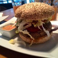 Tempeh burger, maybe  at Plevel in Prague