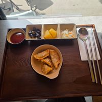 bibimbap starters dumplings at Little Seoul Restaurant in Paris