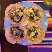 Hibiscus, cactus fig and potato tacos at El Mezcalito in Bretten