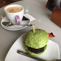 Vegan burger  at Cafe Mandala in Salamanca