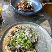 mushroom truffle toast and french toast with mimosas  at The Nest  in South West London