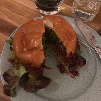 Beet Burger sans mayo sauce  at Estrella in Prague